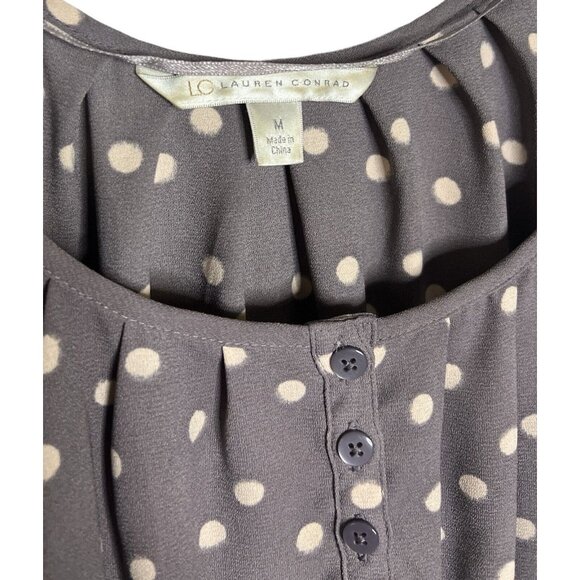 Lauren Conrad Gray Polka Dot Ruffled Neck Dress W/ Pockets Medium ($40) - Picture 2 of 4